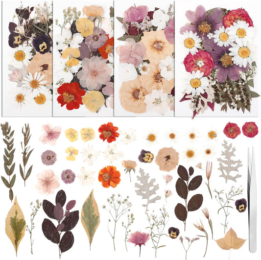 100 Pcs Dried Pressed Flowers, Real Natural Dried Wildflowers Leave with Tweezer Floral Decoration for DIY Crafts, Candle Making, Resin Mold and Bridal Scrapbooking Nails Decors Mixed Yellow