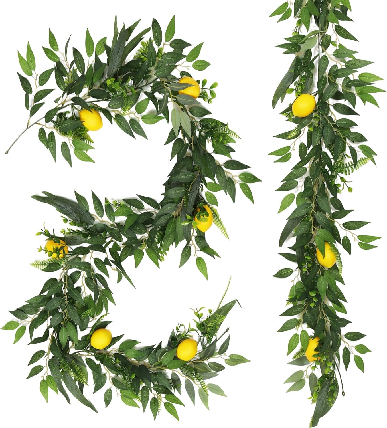 2Pcs Artificial Ivy Vines with Lemon&Willow&Eucalyptus&Fern 5.9Ft | No Fade,No Maintenance,Fake Italian Ruscus Leaves Rattan for Indoor Outdoor Home Patio Garden Wedding Bar Beach Summer Decor