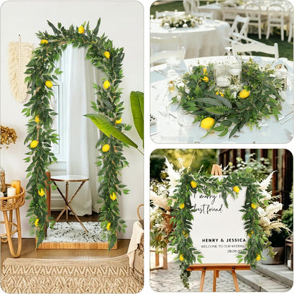 2Pcs Artificial Ivy Vines with Lemon&Willow&Eucalyptus&Fern 5.9Ft | No Fade,No Maintenance,Fake Italian Ruscus Leaves Rattan for Indoor Outdoor Home Patio Garden Wedding Bar Beach Summer Decor