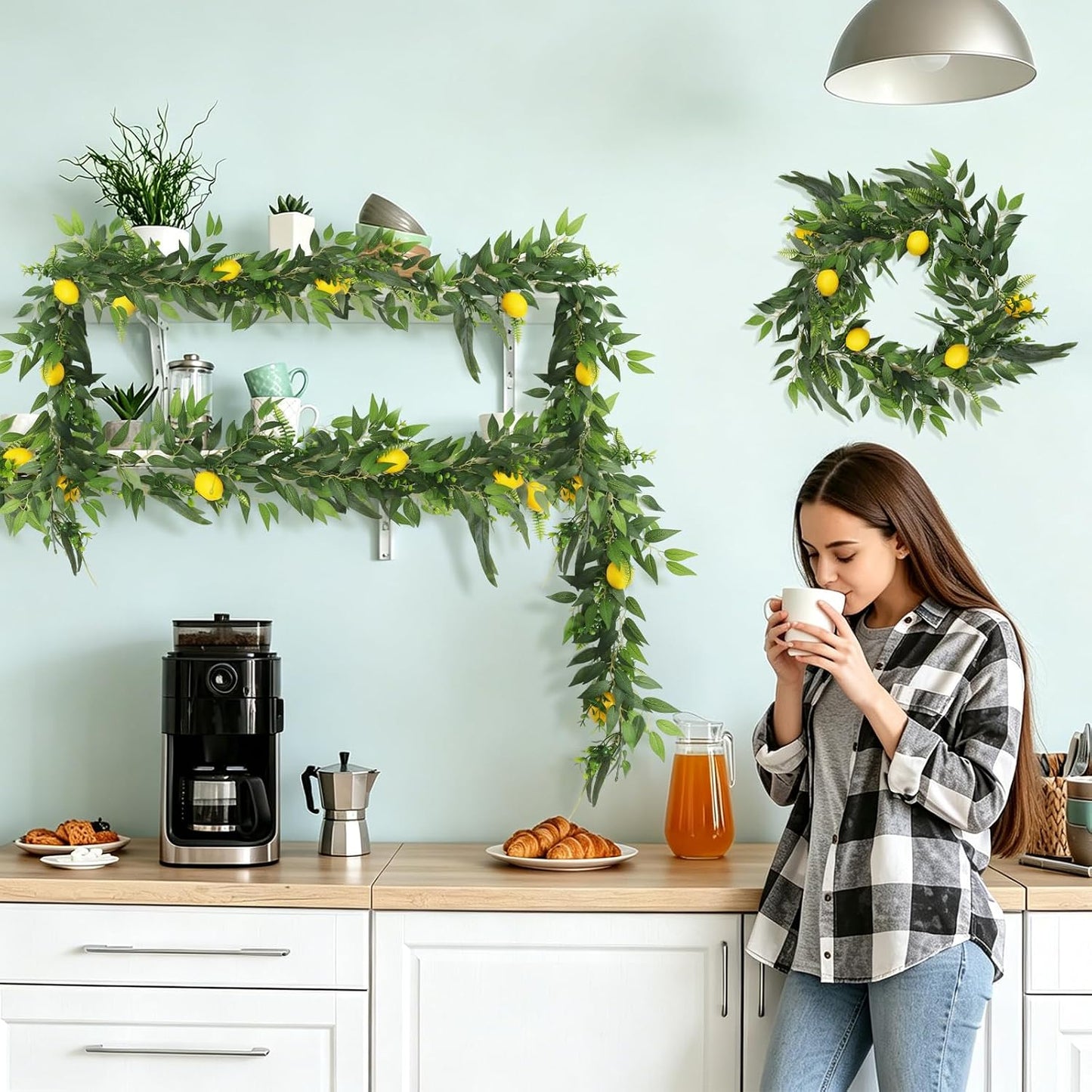 2Pcs Artificial Ivy Vines with Lemon&Willow&Eucalyptus&Fern 5.9Ft | No Fade,No Maintenance,Fake Italian Ruscus Leaves Rattan for Indoor Outdoor Home Patio Garden Wedding Bar Beach Summer Decor