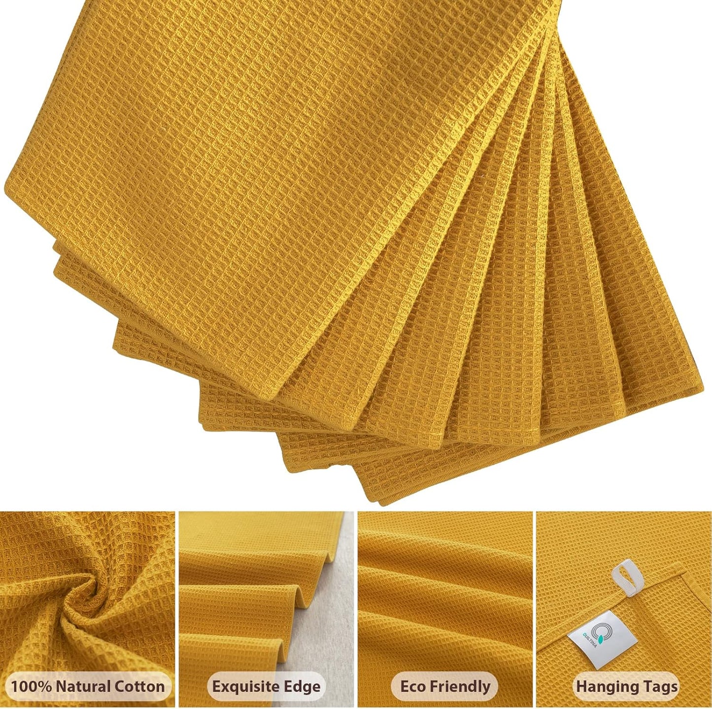 Dish Towels Set, 100% Cotton Waffle Weave Kitchen Towels 6 Pack, 17 x 25 Inches, Super Absorbent for Drying and Cleaning, Mustard Yellow