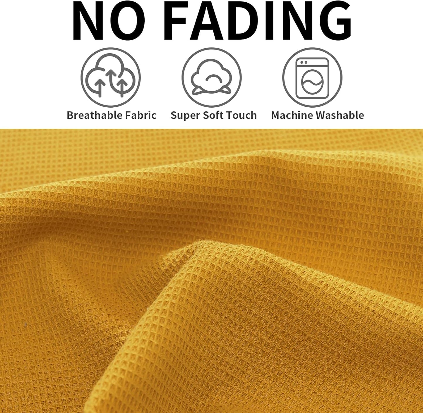 Dish Towels Set, 100% Cotton Waffle Weave Kitchen Towels 6 Pack, 17 x 25 Inches, Super Absorbent for Drying and Cleaning, Mustard Yellow