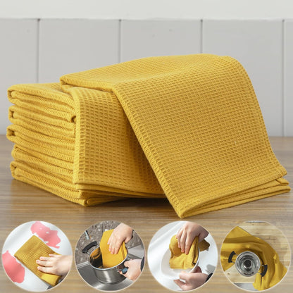 Dish Towels Set, 100% Cotton Waffle Weave Kitchen Towels 6 Pack, 17 x 25 Inches, Super Absorbent for Drying and Cleaning, Mustard Yellow