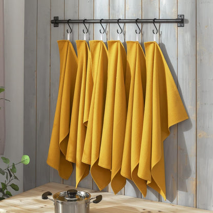 Dish Towels Set, 100% Cotton Waffle Weave Kitchen Towels 6 Pack, 17 x 25 Inches, Super Absorbent for Drying and Cleaning, Mustard Yellow