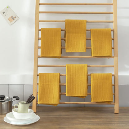 Dish Towels Set, 100% Cotton Waffle Weave Kitchen Towels 6 Pack, 17 x 25 Inches, Super Absorbent for Drying and Cleaning, Mustard Yellow