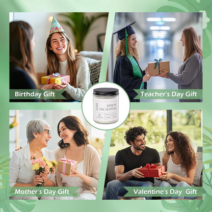 Lemon Eucalyptus Scented Candles, Aromatherapy Jar Candle, 7 oz Long Lasting Candles, Soy Wax Candle Gift for Women
