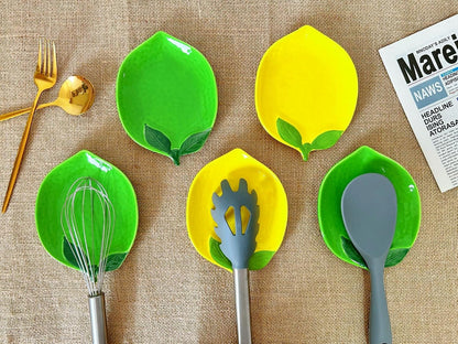 Ceramic Spoon Rest for Stove Top & Kitchen Counter Spoon Holder for Stove & Cooking Spoon Holder for Ladle Cute Coffee Spoon Rest Utensil Rest Spatula Rest, Lemon Kitchen Decor & Accessories (Yellow)
