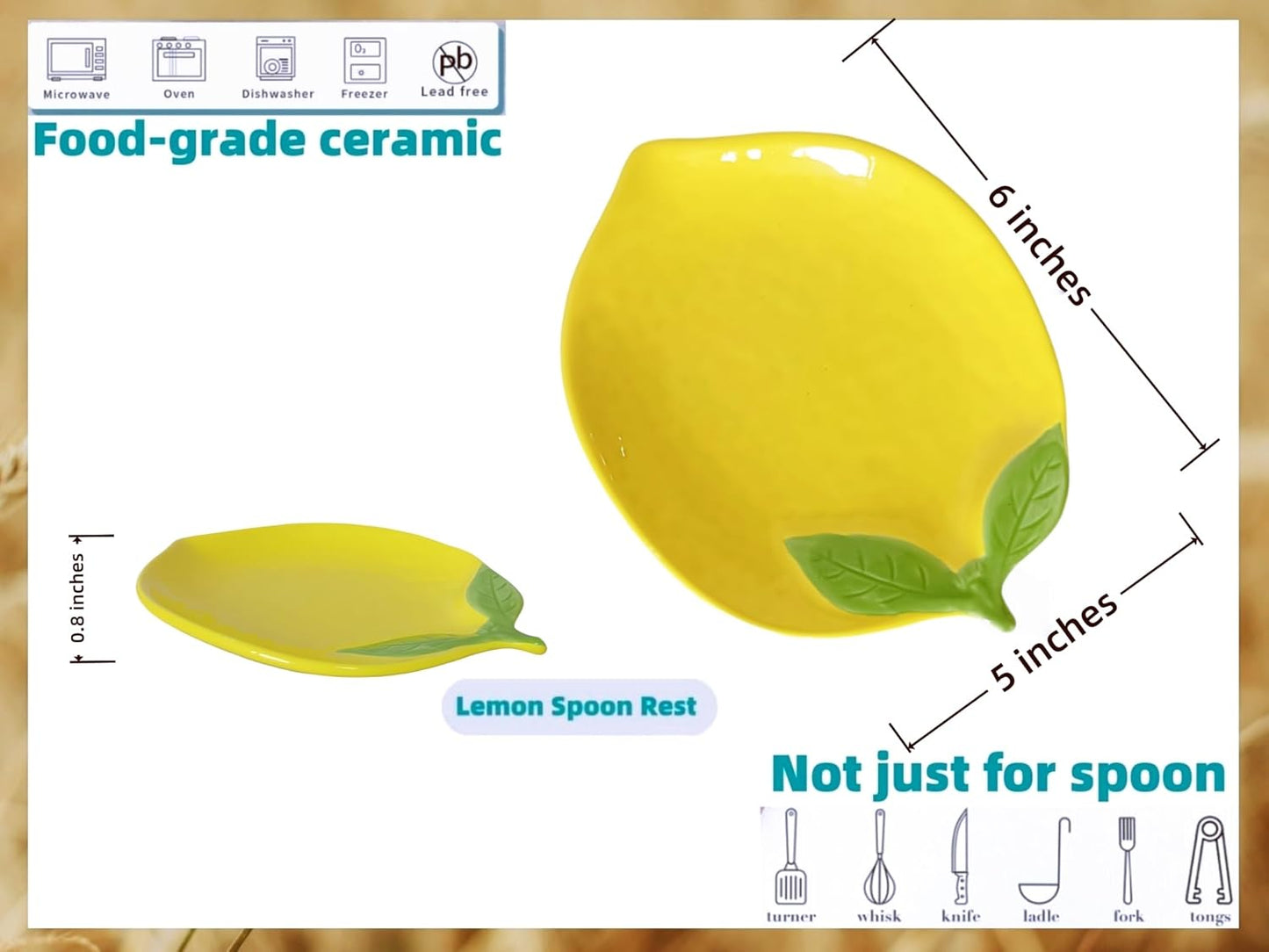 Ceramic Spoon Rest for Stove Top & Kitchen Counter Spoon Holder for Stove & Cooking Spoon Holder for Ladle Cute Coffee Spoon Rest Utensil Rest Spatula Rest, Lemon Kitchen Decor & Accessories (Yellow)