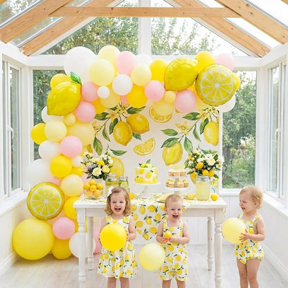 Yellow pink lemon Balloon Garland Arch kit with Sun lemon mylar Balloons for Summer birthday main squeeze Bridal Shower Sweet Baby shower Lemonade Party Decorations lemonade stand supplies