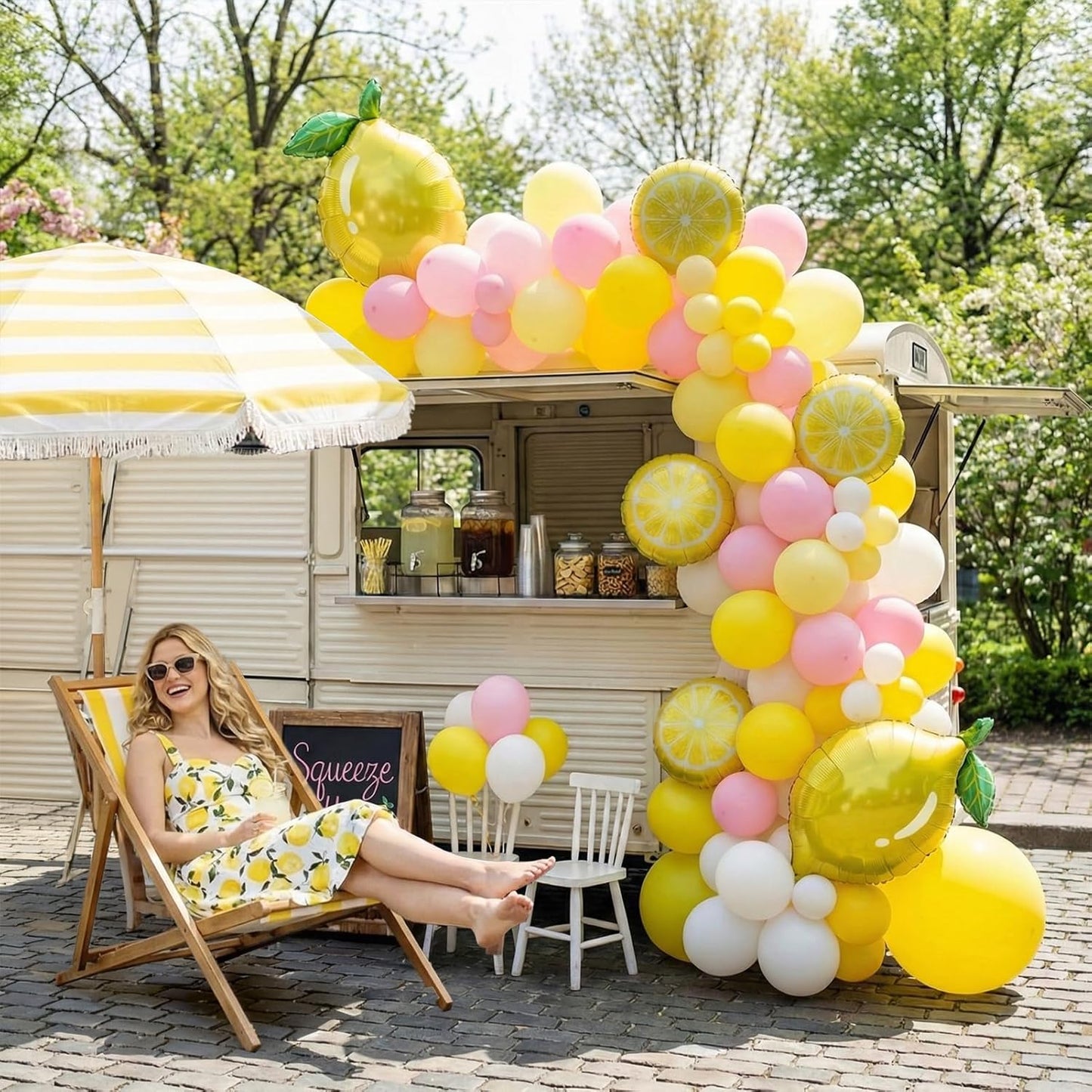 Yellow pink lemon Balloon Garland Arch kit with Sun lemon mylar Balloons for Summer birthday main squeeze Bridal Shower Sweet Baby shower Lemonade Party Decorations lemonade stand supplies