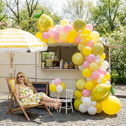 Yellow pink lemon Balloon Garland Arch kit with Sun lemon mylar Balloons for Summer birthday main squeeze Bridal Shower Sweet Baby shower Lemonade Party Decorations lemonade stand supplies