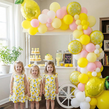 Yellow pink lemon Balloon Garland Arch kit with Sun lemon mylar Balloons for Summer birthday main squeeze Bridal Shower Sweet Baby shower Lemonade Party Decorations lemonade stand supplies
