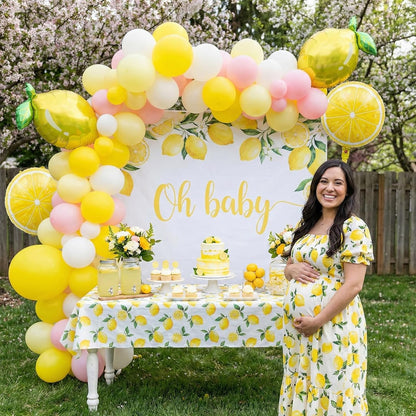 Yellow pink lemon Balloon Garland Arch kit with Sun lemon mylar Balloons for Summer birthday main squeeze Bridal Shower Sweet Baby shower Lemonade Party Decorations lemonade stand supplies