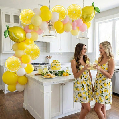 Yellow pink lemon Balloon Garland Arch kit with Sun lemon mylar Balloons for Summer birthday main squeeze Bridal Shower Sweet Baby shower Lemonade Party Decorations lemonade stand supplies