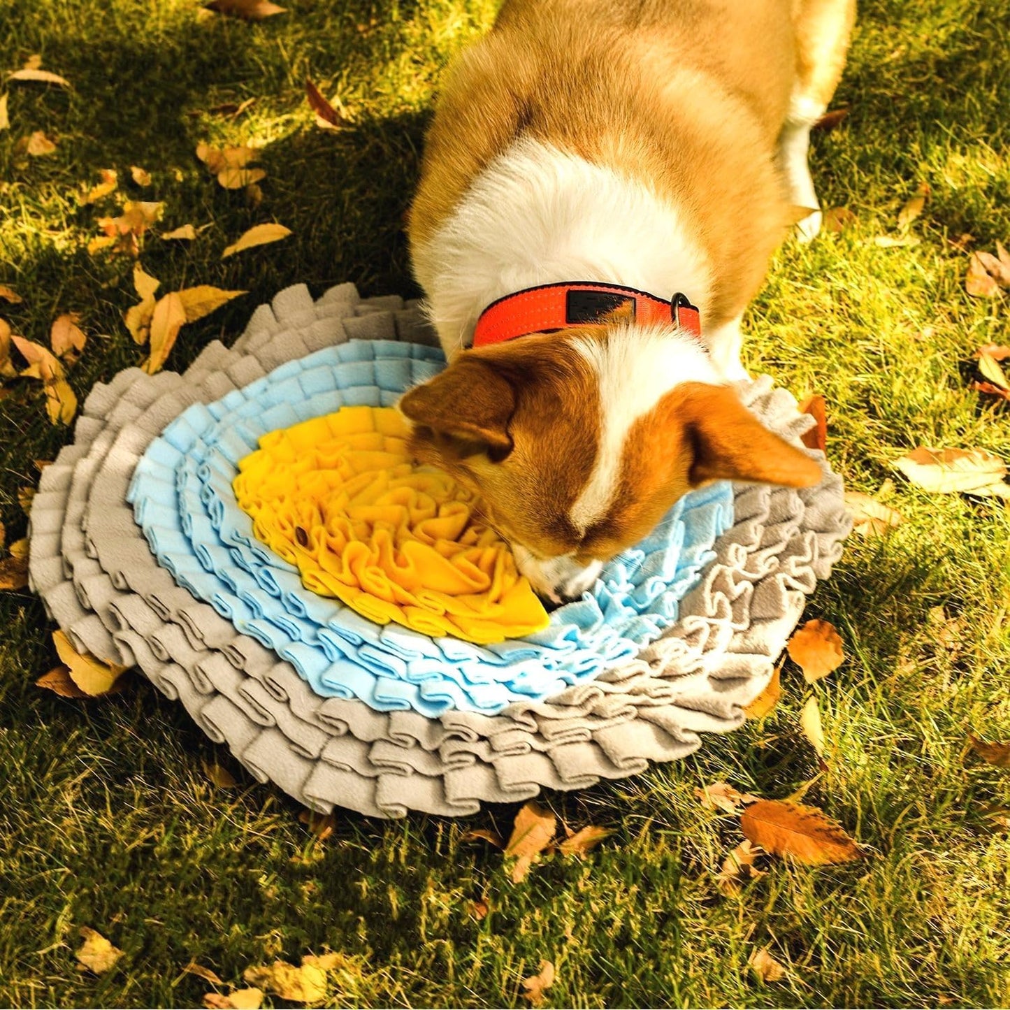 Dog Snuffle Mat Interactive Round Shape Sniff Feeding Food Mats Pet Foraging Treat Dispenser Toy Slow Feeder for Dogs Rabbits (Grey/Blue/Yellow)