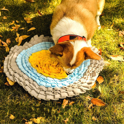 Dog Snuffle Mat Interactive Round Shape Sniff Feeding Food Mats Pet Foraging Treat Dispenser Toy Slow Feeder for Dogs Rabbits (Grey/Blue/Yellow)