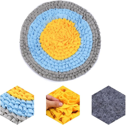 Dog Snuffle Mat Interactive Round Shape Sniff Feeding Food Mats Pet Foraging Treat Dispenser Toy Slow Feeder for Dogs Rabbits (Grey/Blue/Yellow)