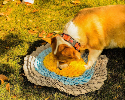 Dog Snuffle Mat Interactive Round Shape Sniff Feeding Food Mats Pet Foraging Treat Dispenser Toy Slow Feeder for Dogs Rabbits (Grey/Blue/Yellow)