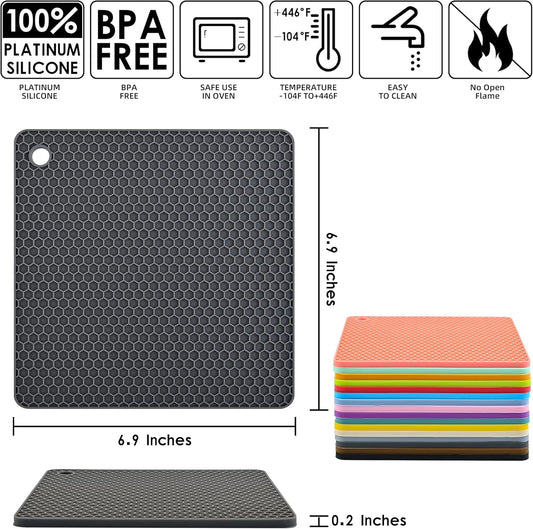 Silicone Trivets Mats Hot Pads for Cooking, Dish, Pan and Pot, Heat Resistant Trivet Mats for Counter Top,Workshop,Coffee or Placemats 4 Pack,Size:7.5x7.5 Inch, Color: Yellow,Shape:Square