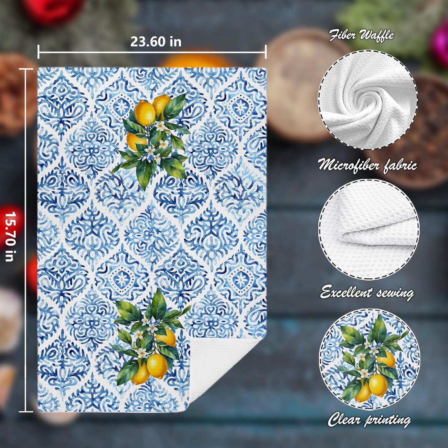 Chinoiserie Lemon Kitchen Hand Towels Decorative Set of 2 for Bathroom, Chinoiserie Lemon Kitchen Bathroom Decor and Accessories, 16x24 Inch