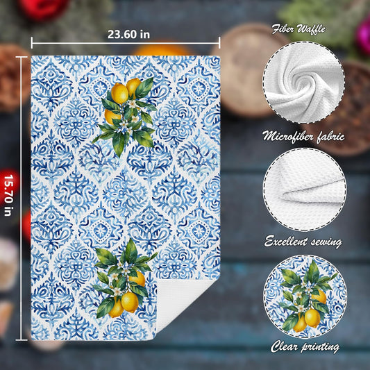 Chinoiserie Lemon Kitchen Hand Towels Decorative Set of 2 for Bathroom, Chinoiserie Lemon Kitchen Bathroom Decor and Accessories, 16x24 Inch