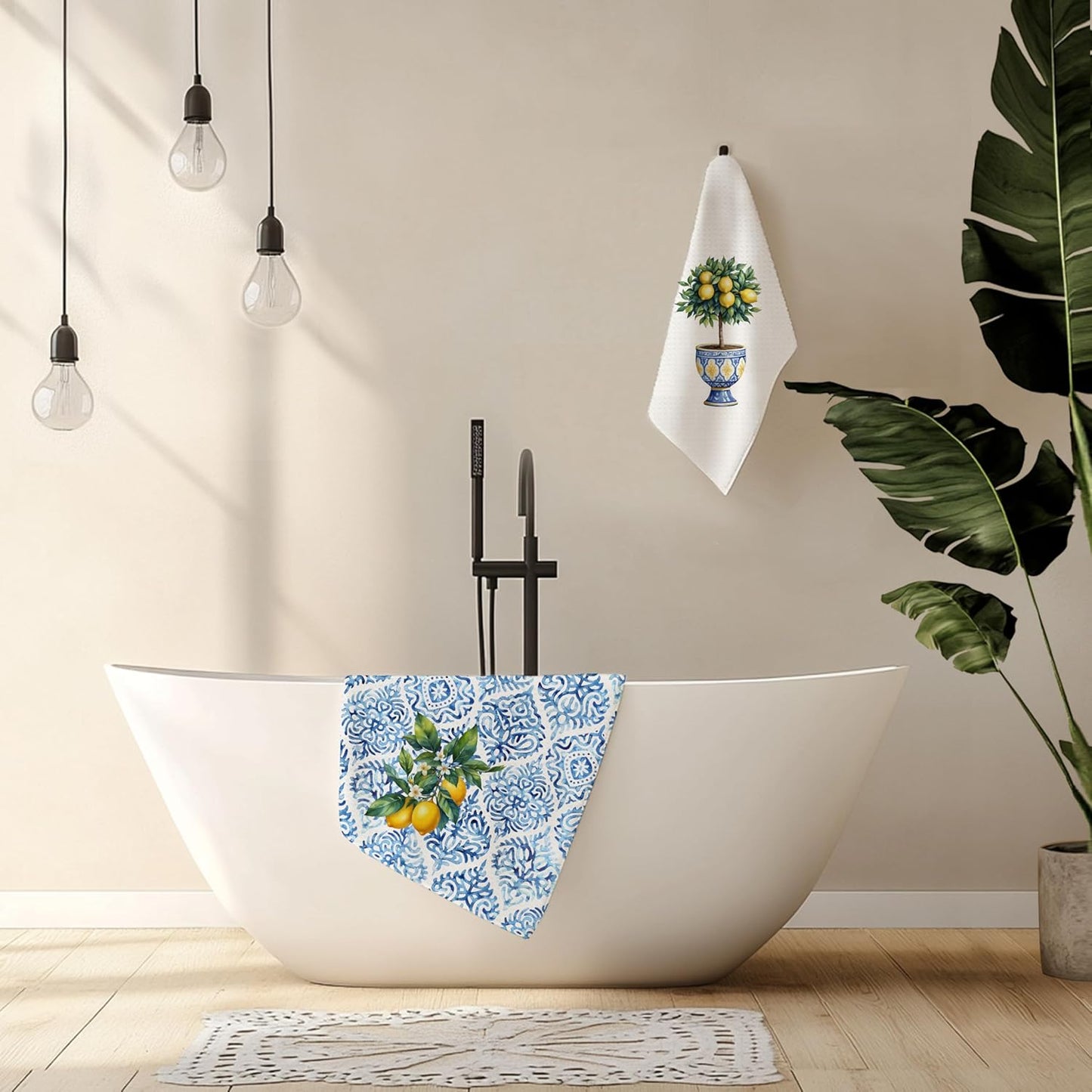 Chinoiserie Lemon Kitchen Hand Towels Decorative Set of 2 for Bathroom, Chinoiserie Lemon Kitchen Bathroom Decor and Accessories, 16x24 Inch