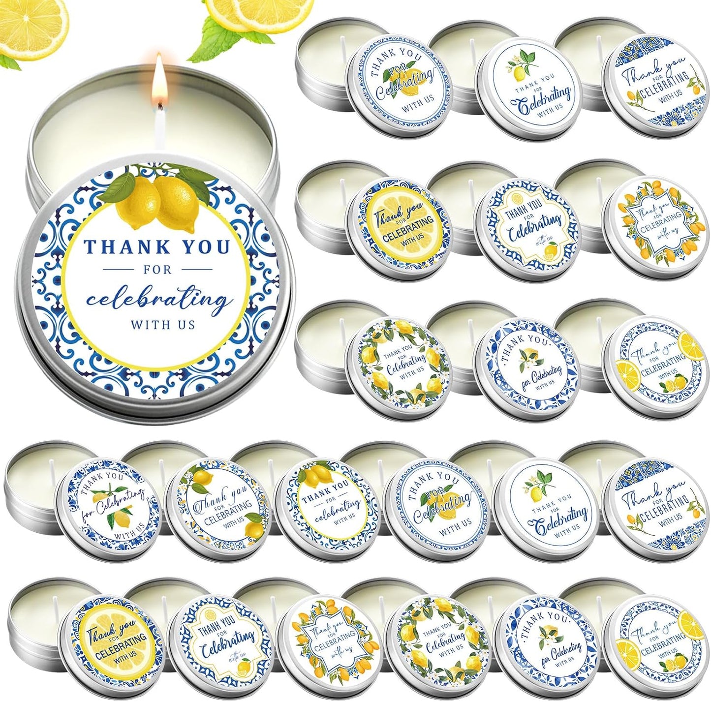 24 Pcs Capri Lemon Candles Favors Italian Lemon Scented Candle Tins with Lids Amalfi Coast Gifts for Mediterranean Wedding Bridal Baby Shower Party Favors Decorations