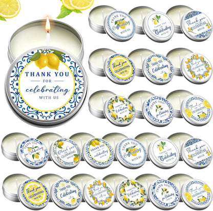 24 Pcs Capri Lemon Candles Favors Italian Lemon Scented Candle Tins with Lids Amalfi Coast Gifts for Mediterranean Wedding Bridal Baby Shower Party Favors Decorations