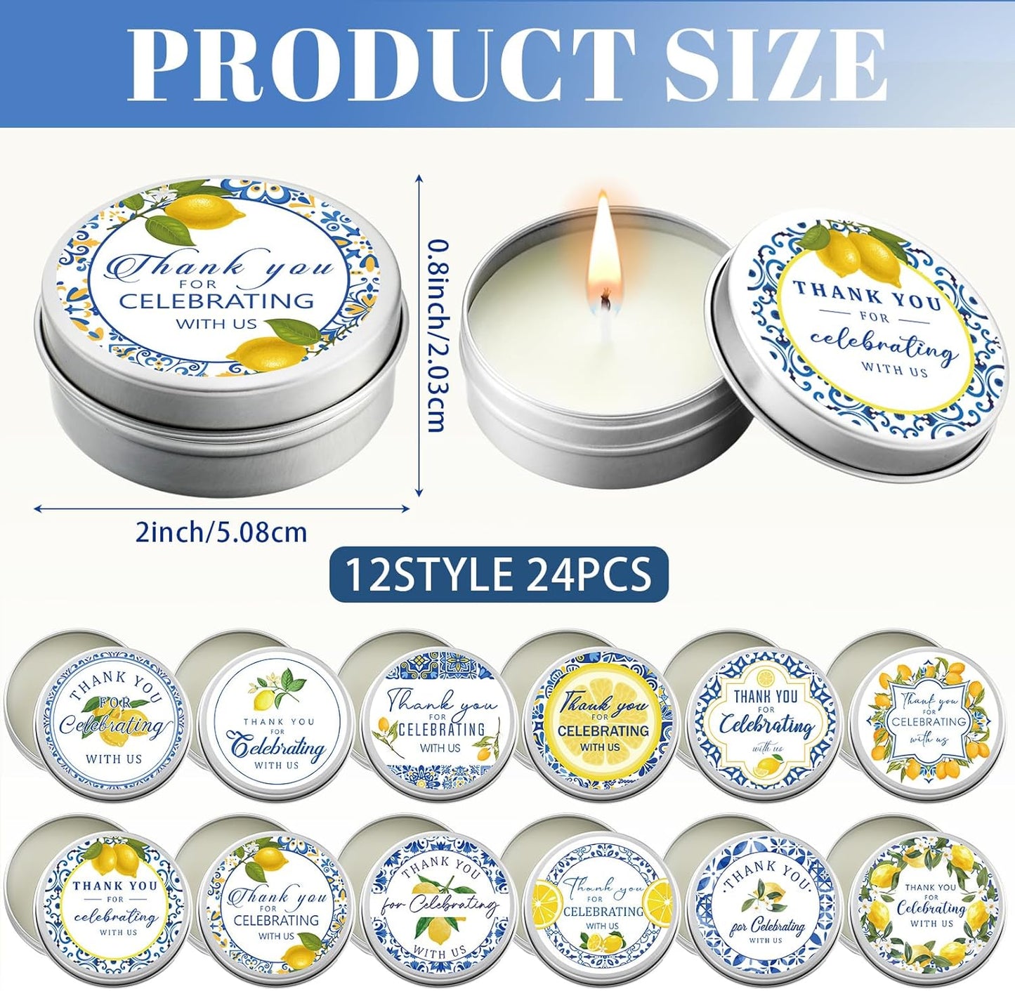 24 Pcs Capri Lemon Candles Favors Italian Lemon Scented Candle Tins with Lids Amalfi Coast Gifts for Mediterranean Wedding Bridal Baby Shower Party Favors Decorations