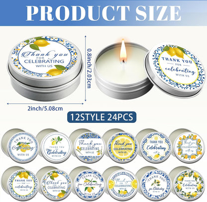 24 Pcs Capri Lemon Candles Favors Italian Lemon Scented Candle Tins with Lids Amalfi Coast Gifts for Mediterranean Wedding Bridal Baby Shower Party Favors Decorations