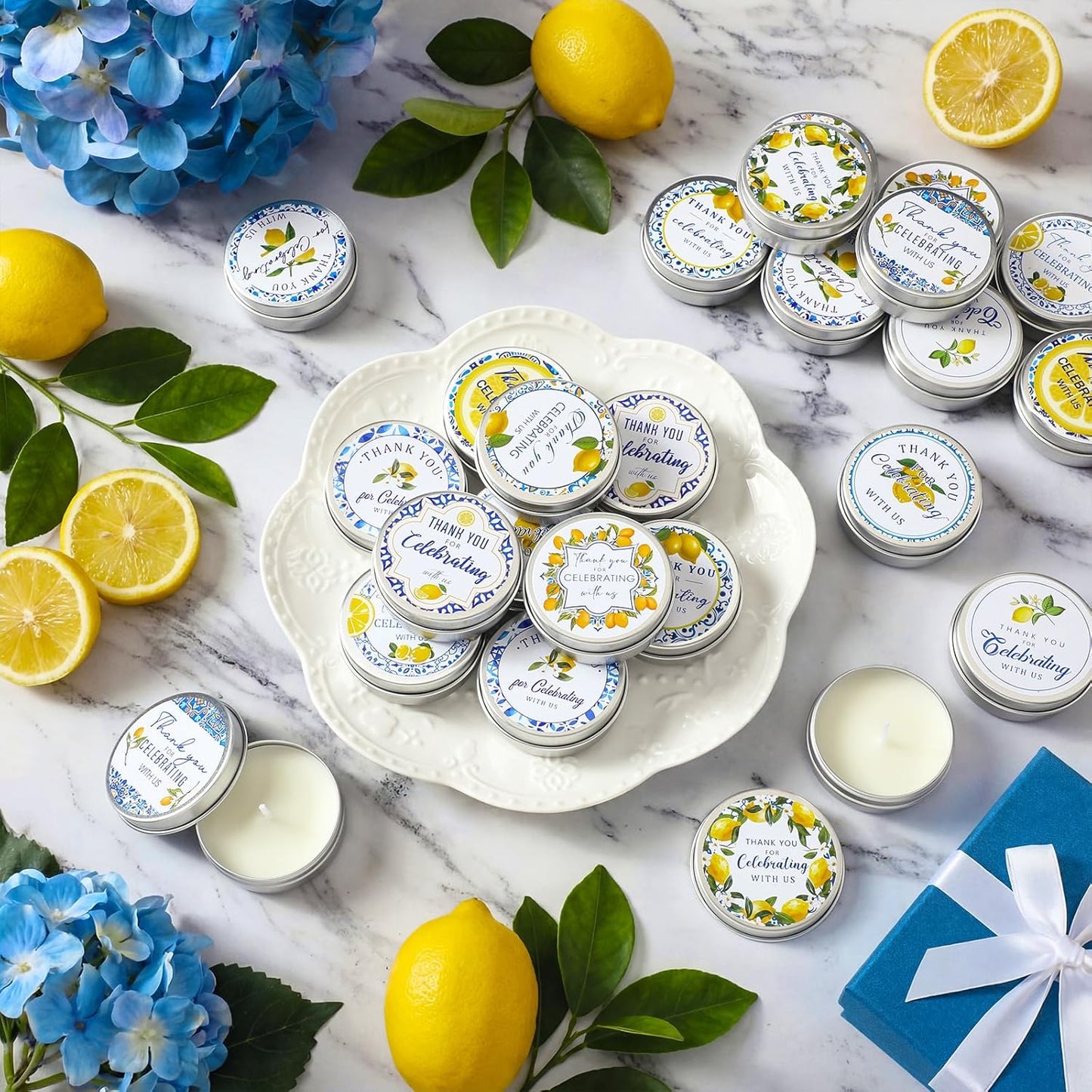 24 Pcs Capri Lemon Candles Favors Italian Lemon Scented Candle Tins with Lids Amalfi Coast Gifts for Mediterranean Wedding Bridal Baby Shower Party Favors Decorations