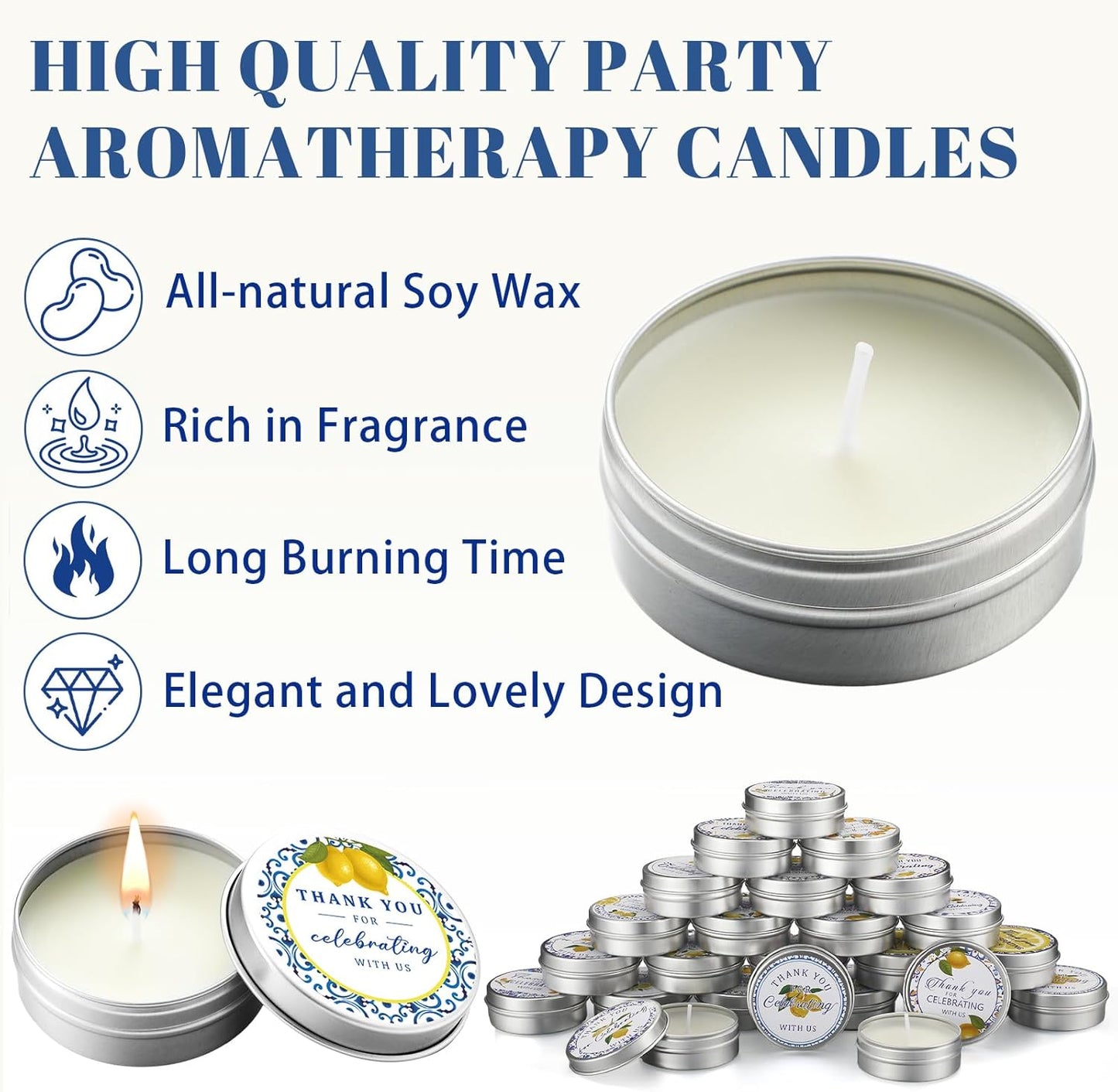 24 Pcs Capri Lemon Candles Favors Italian Lemon Scented Candle Tins with Lids Amalfi Coast Gifts for Mediterranean Wedding Bridal Baby Shower Party Favors Decorations