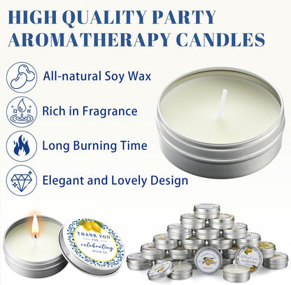 24 Pcs Capri Lemon Candles Favors Italian Lemon Scented Candle Tins with Lids Amalfi Coast Gifts for Mediterranean Wedding Bridal Baby Shower Party Favors Decorations