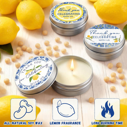 24 Pcs Capri Lemon Candles Favors Italian Lemon Scented Candle Tins with Lids Amalfi Coast Gifts for Mediterranean Wedding Bridal Baby Shower Party Favors Decorations