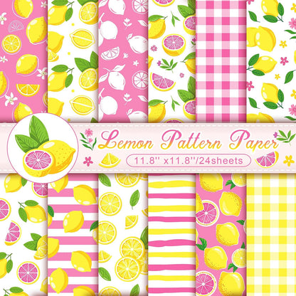 24 Sheets Lemon Scrapbook Paper 12x12 Lemonade Pattern Paper Double Sided Decorative Cardstock Lemon Decorations Craft Papers for Card Making Origami Papers Scrapbook Supplies