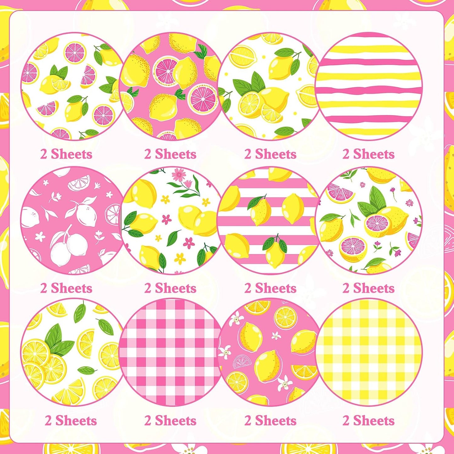 24 Sheets Lemon Scrapbook Paper 12x12 Lemonade Pattern Paper Double Sided Decorative Cardstock Lemon Decorations Craft Papers for Card Making Origami Papers Scrapbook Supplies