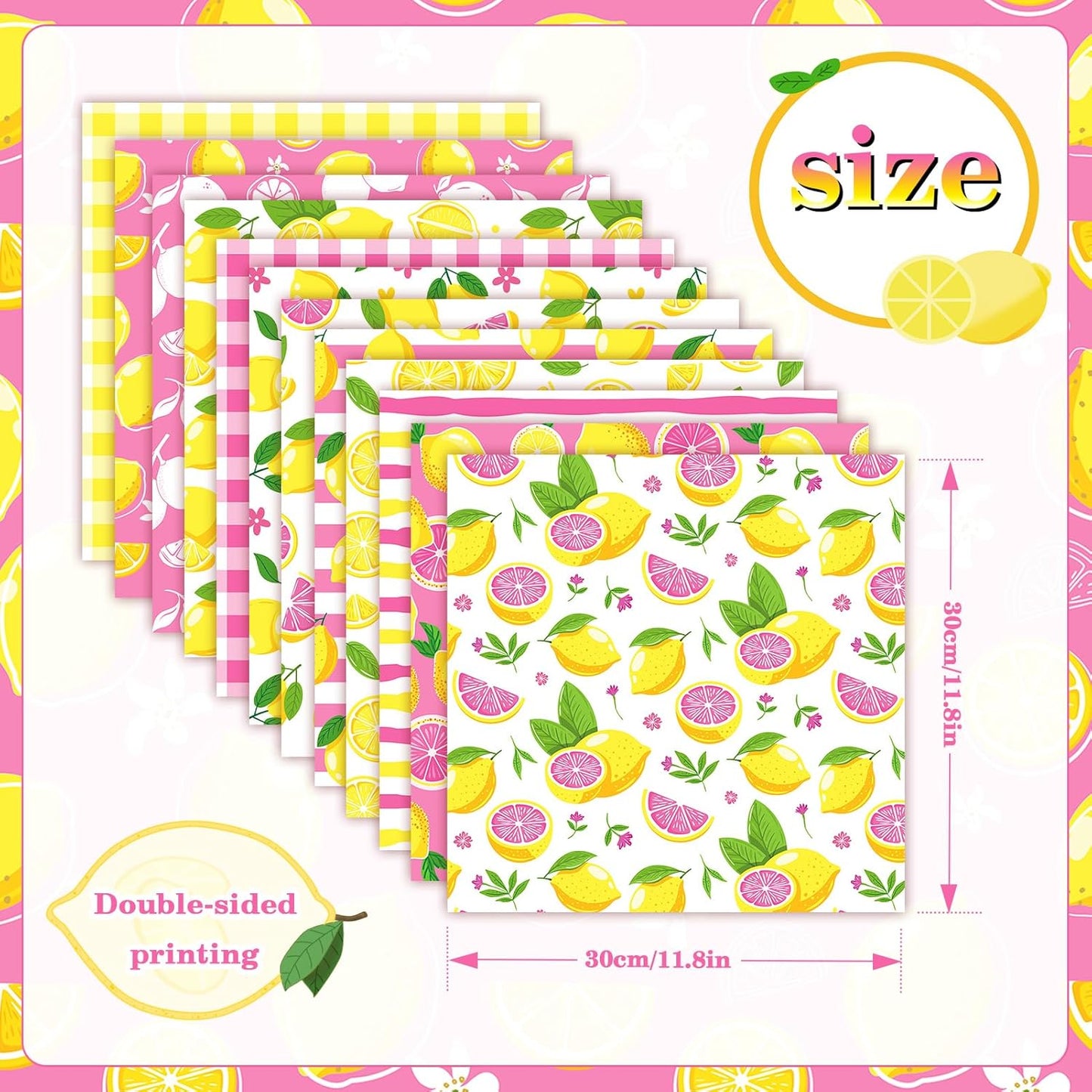 24 Sheets Lemon Scrapbook Paper 12x12 Lemonade Pattern Paper Double Sided Decorative Cardstock Lemon Decorations Craft Papers for Card Making Origami Papers Scrapbook Supplies
