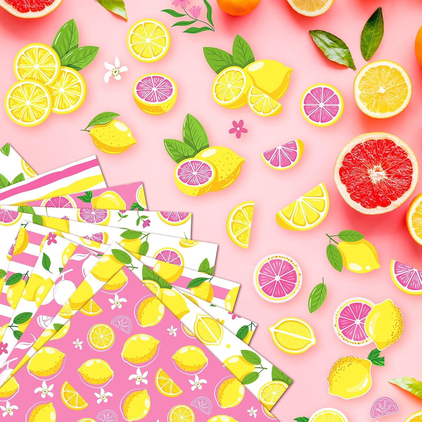 24 Sheets Lemon Scrapbook Paper 12x12 Lemonade Pattern Paper Double Sided Decorative Cardstock Lemon Decorations Craft Papers for Card Making Origami Papers Scrapbook Supplies