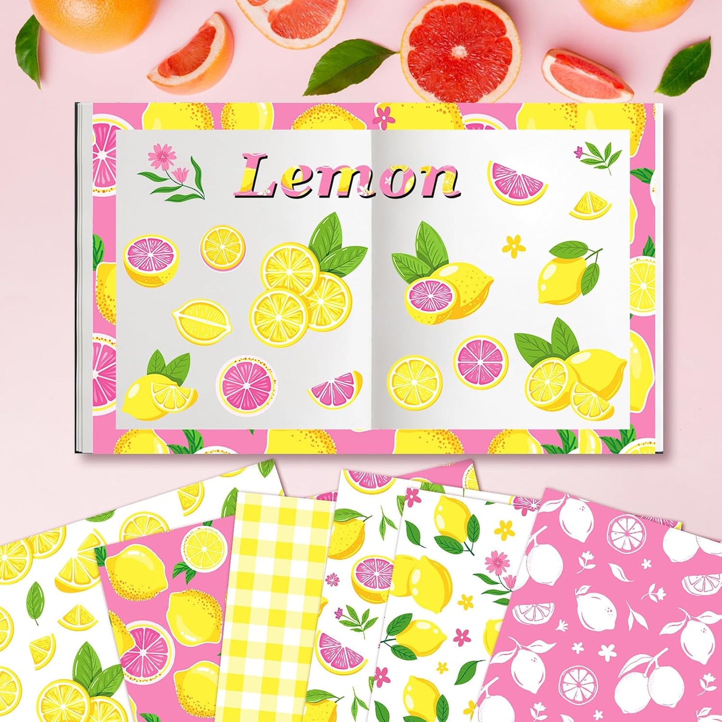 24 Sheets Lemon Scrapbook Paper 12x12 Lemonade Pattern Paper Double Sided Decorative Cardstock Lemon Decorations Craft Papers for Card Making Origami Papers Scrapbook Supplies