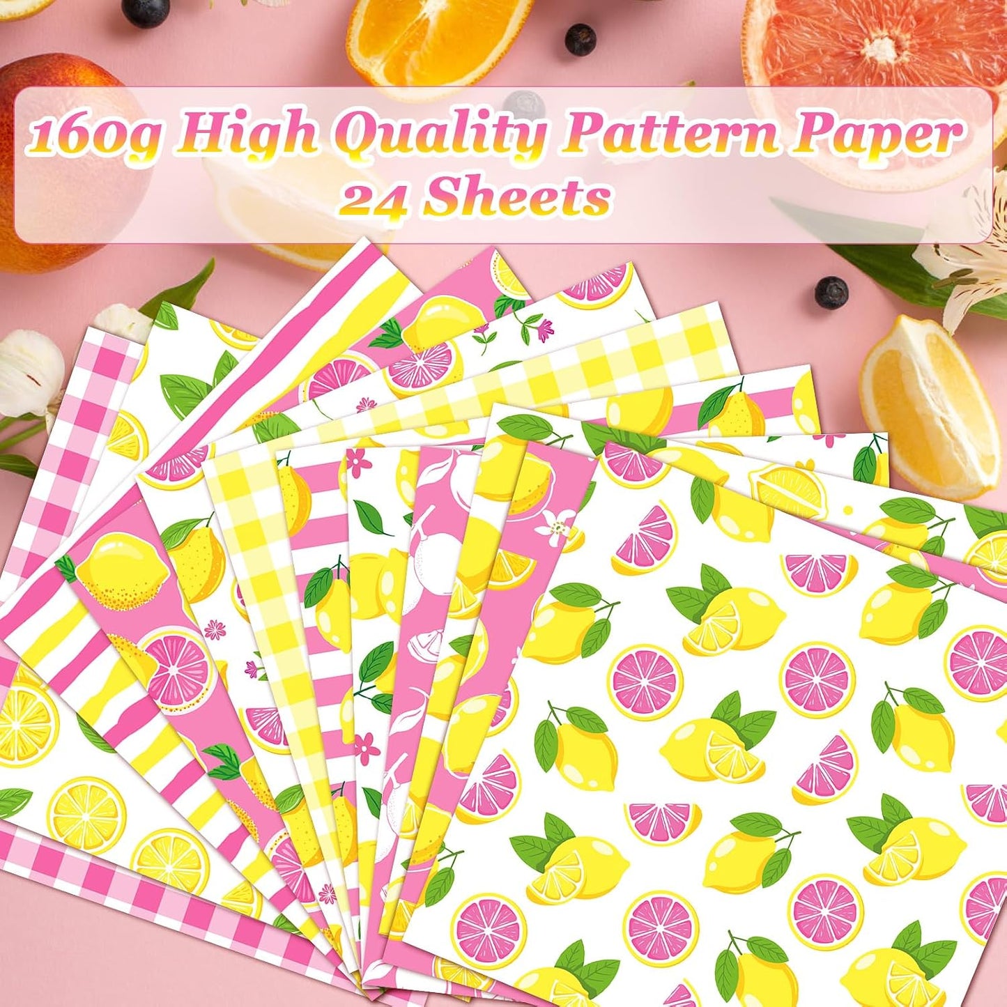 24 Sheets Lemon Scrapbook Paper 12x12 Lemonade Pattern Paper Double Sided Decorative Cardstock Lemon Decorations Craft Papers for Card Making Origami Papers Scrapbook Supplies