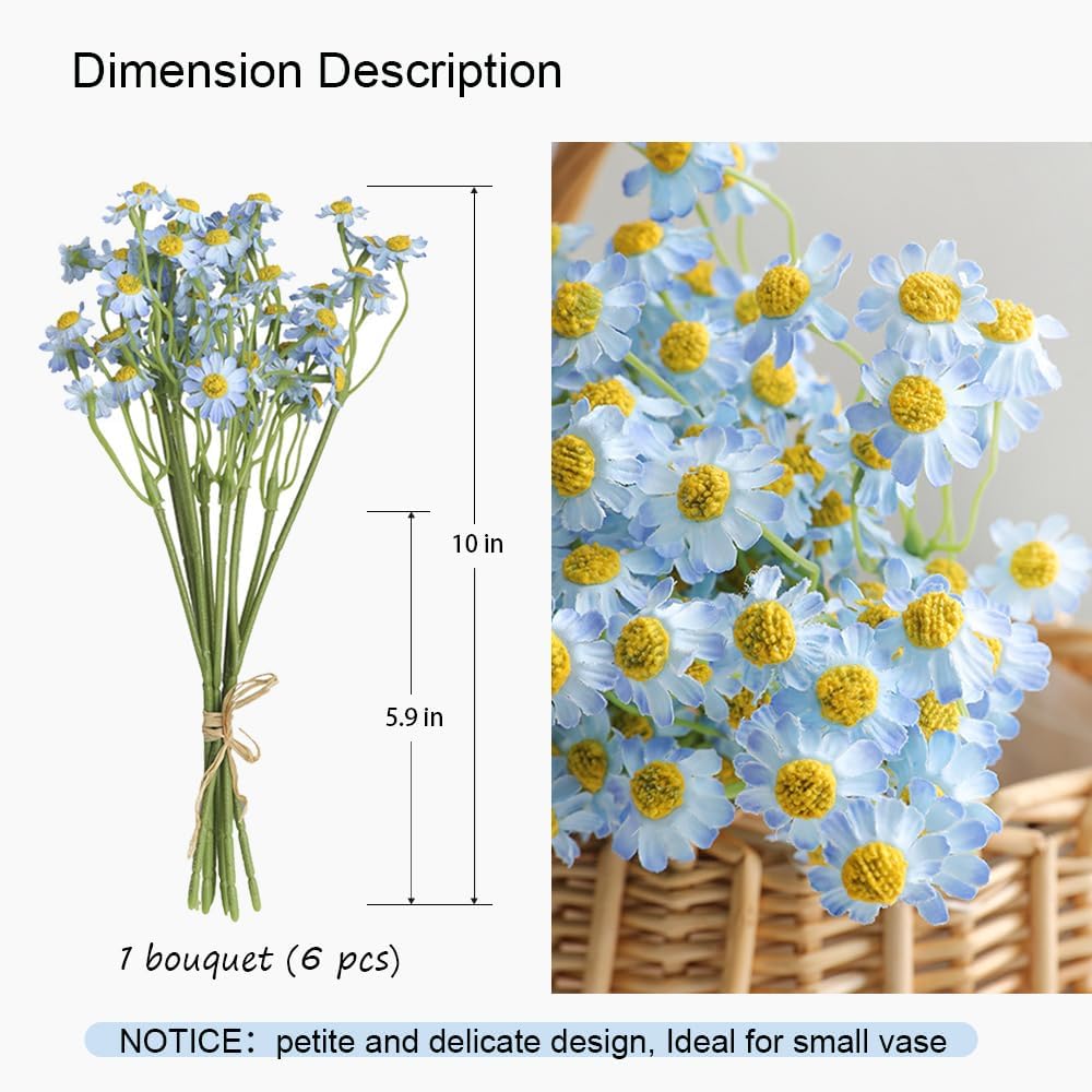 Small White Daisy Flowers Artificial,2 Bouquet/12Pcs 10 Inch Fake Daisies | Cute,Realistic,Spring Wild Flower for Party Decor (Vase Not Included)