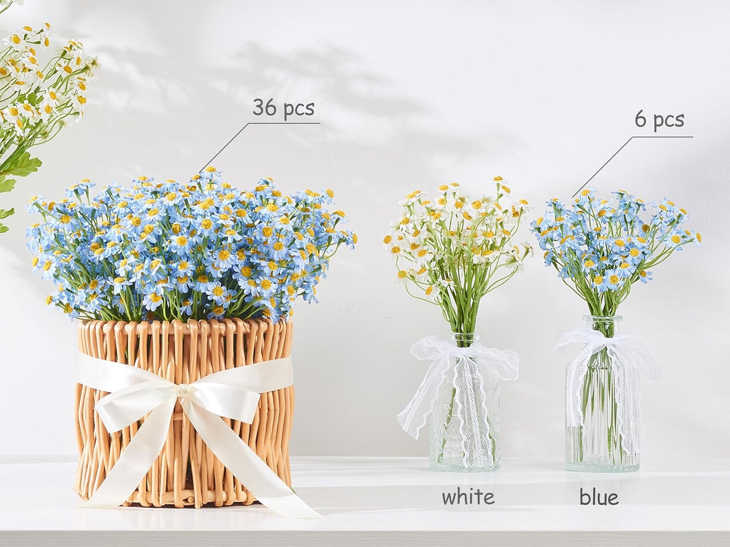 Small White Daisy Flowers Artificial,2 Bouquet/12Pcs 10 Inch Fake Daisies | Cute,Realistic,Spring Wild Flower for Party Decor (Vase Not Included)