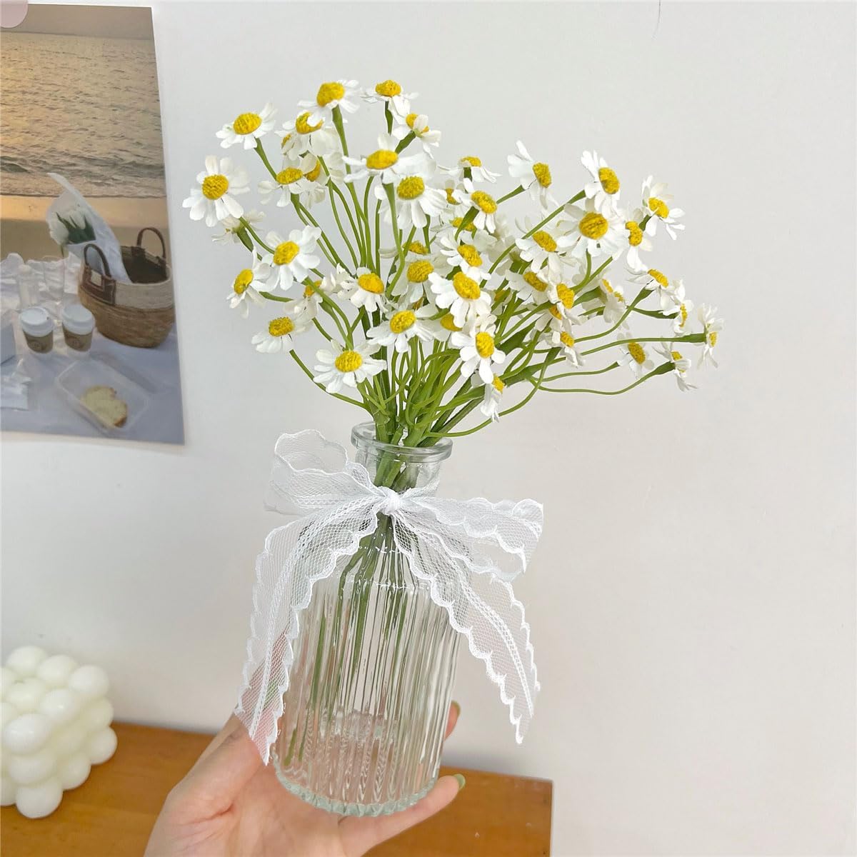 Small White Daisy Flowers Artificial,2 Bouquet/12Pcs 10 Inch Fake Daisies | Cute,Realistic,Spring Wild Flower for Party Decor (Vase Not Included)