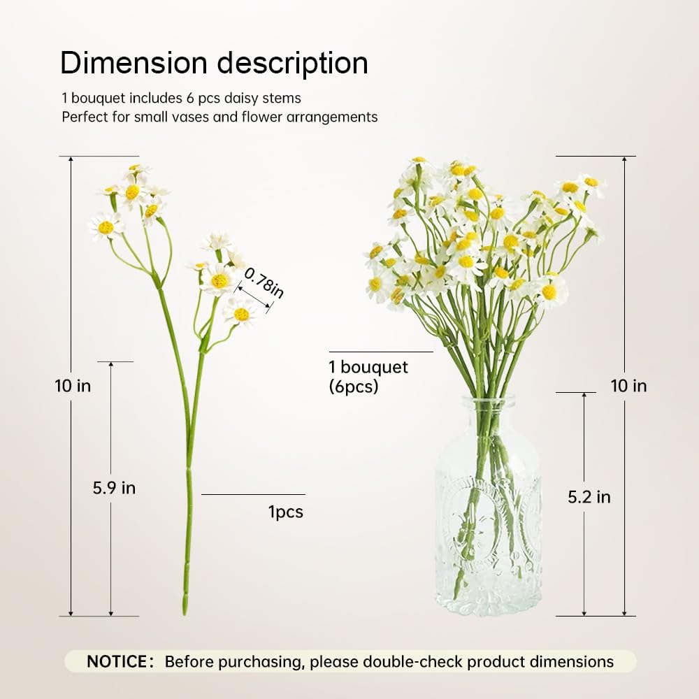 Small White Daisy Flowers Artificial,2 Bouquet/12Pcs 10 Inch Fake Daisies | Cute,Realistic,Spring Wild Flower for Party Decor (Vase Not Included)