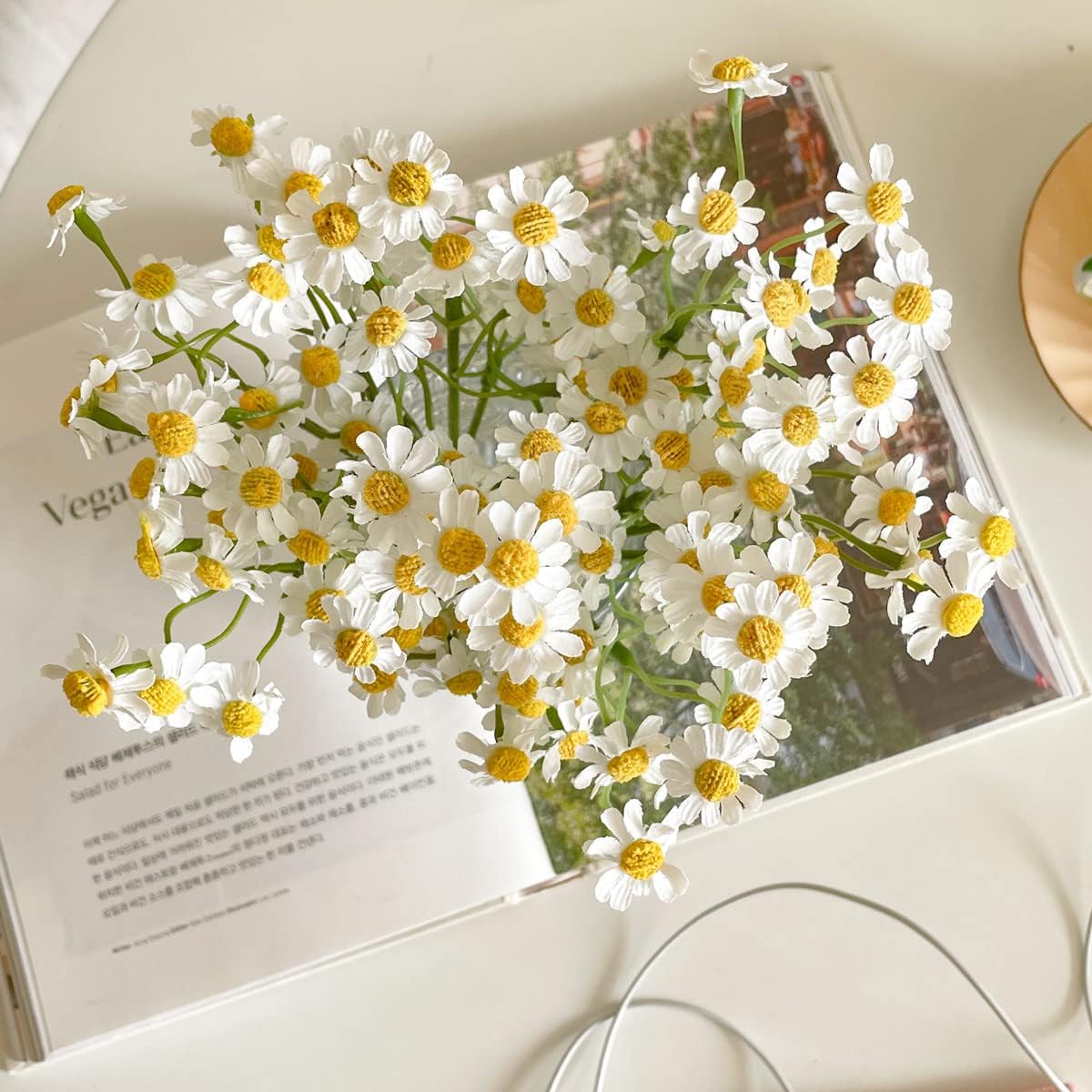 Small White Daisy Flowers Artificial,2 Bouquet/12Pcs 10 Inch Fake Daisies | Cute,Realistic,Spring Wild Flower for Party Decor (Vase Not Included)