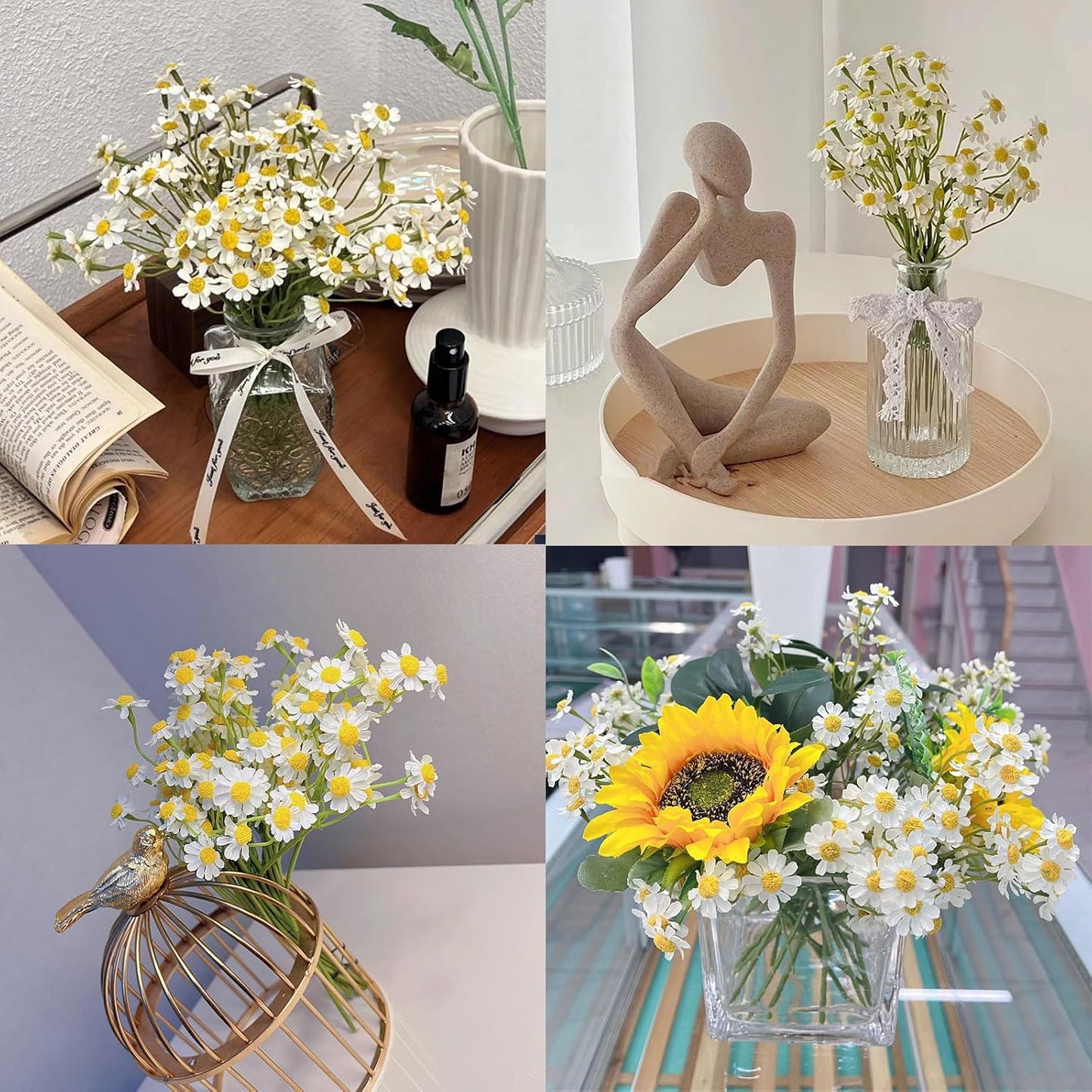 Small White Daisy Flowers Artificial,2 Bouquet/12Pcs 10 Inch Fake Daisies | Cute,Realistic,Spring Wild Flower for Party Decor (Vase Not Included)