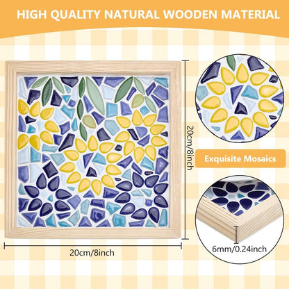 DIY Mosaic Tiles Craft Kit with Square Wooden Tray for Adults, Ceramic Mosaic Starter Kit with Instruction for Beginners Art Craft Kits Home Decor Housewarming Christmas Birthday Gift,8x8 inch