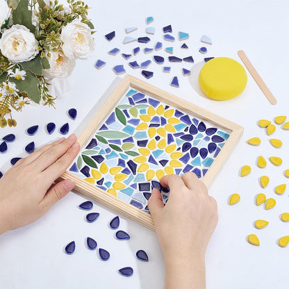 DIY Mosaic Tiles Craft Kit with Square Wooden Tray for Adults, Ceramic Mosaic Starter Kit with Instruction for Beginners Art Craft Kits Home Decor Housewarming Christmas Birthday Gift,8x8 inch