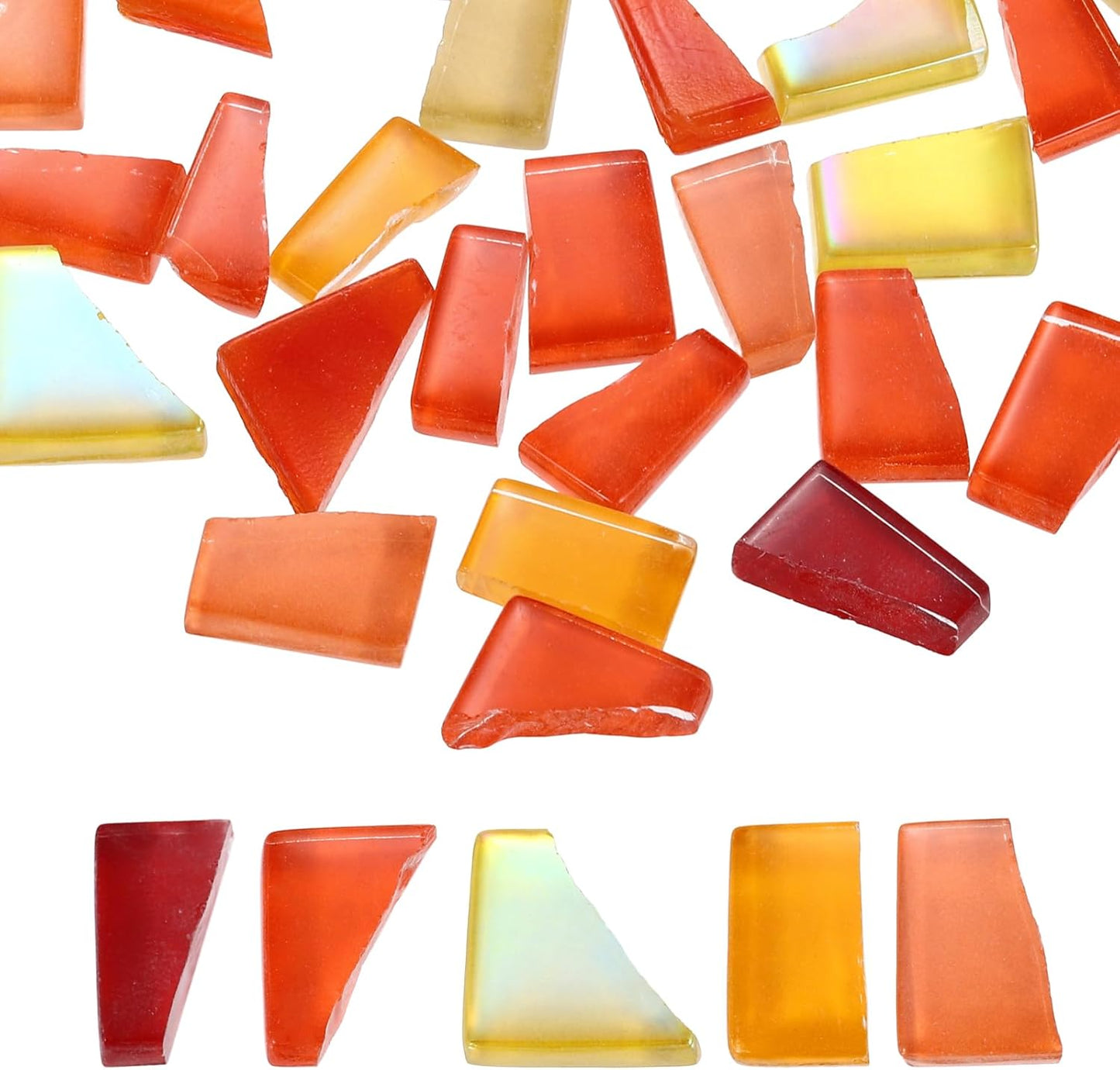 Irregular Glass Mosaic Tiles, 500g/1.1LB Irregular Stained Glass Sheets Broken Mosaic Pieces Tiles Supplies Kit Bulk for DIY Art Craft Making Home Decor, Red Yellow Orange Series