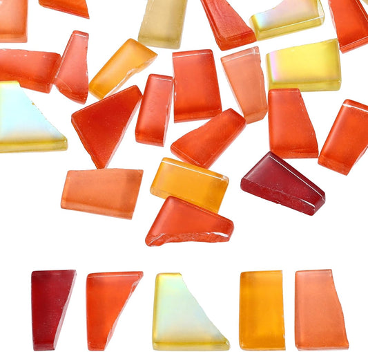 Irregular Glass Mosaic Tiles, 500g/1.1LB Irregular Stained Glass Sheets Broken Mosaic Pieces Tiles Supplies Kit Bulk for DIY Art Craft Making Home Decor, Red Yellow Orange Series